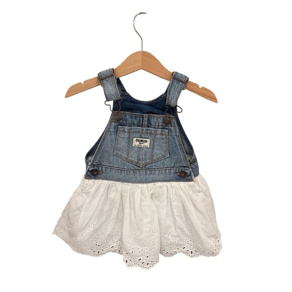 Oshkosh Bgosh Girls Denim Vestbak Dress Lot Of 2 Floral & Eyelet Ruffle Skirts S - Picture 4 of 15